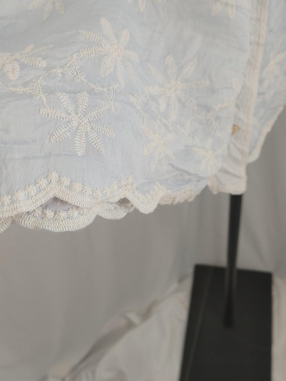POL Embroidered Floral Blouse Light Blue Lace Trim Button Front Boho Top OS - Picture 5 of 14